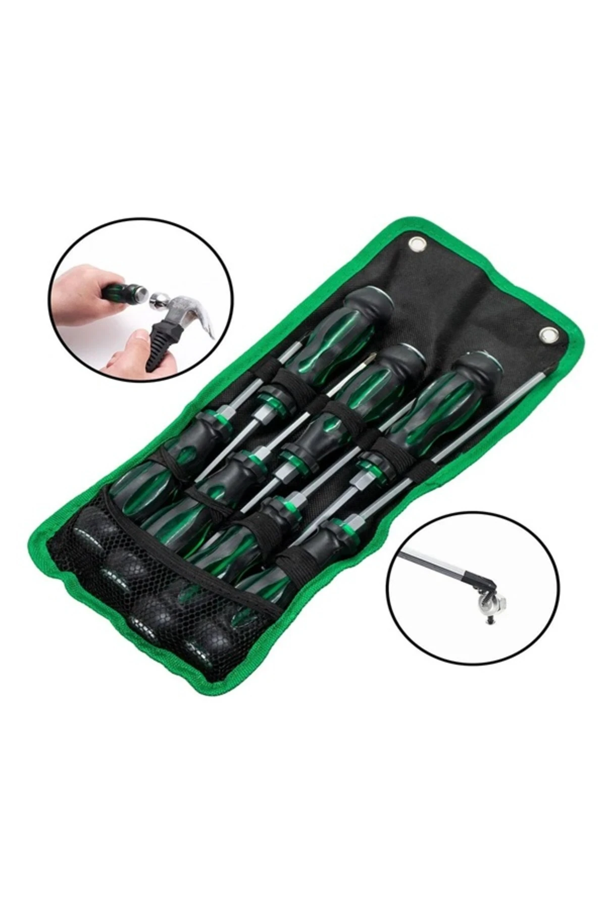 Darbeli Düz Yıldız Tornavida Takım Bez Çantalı 7 Parça