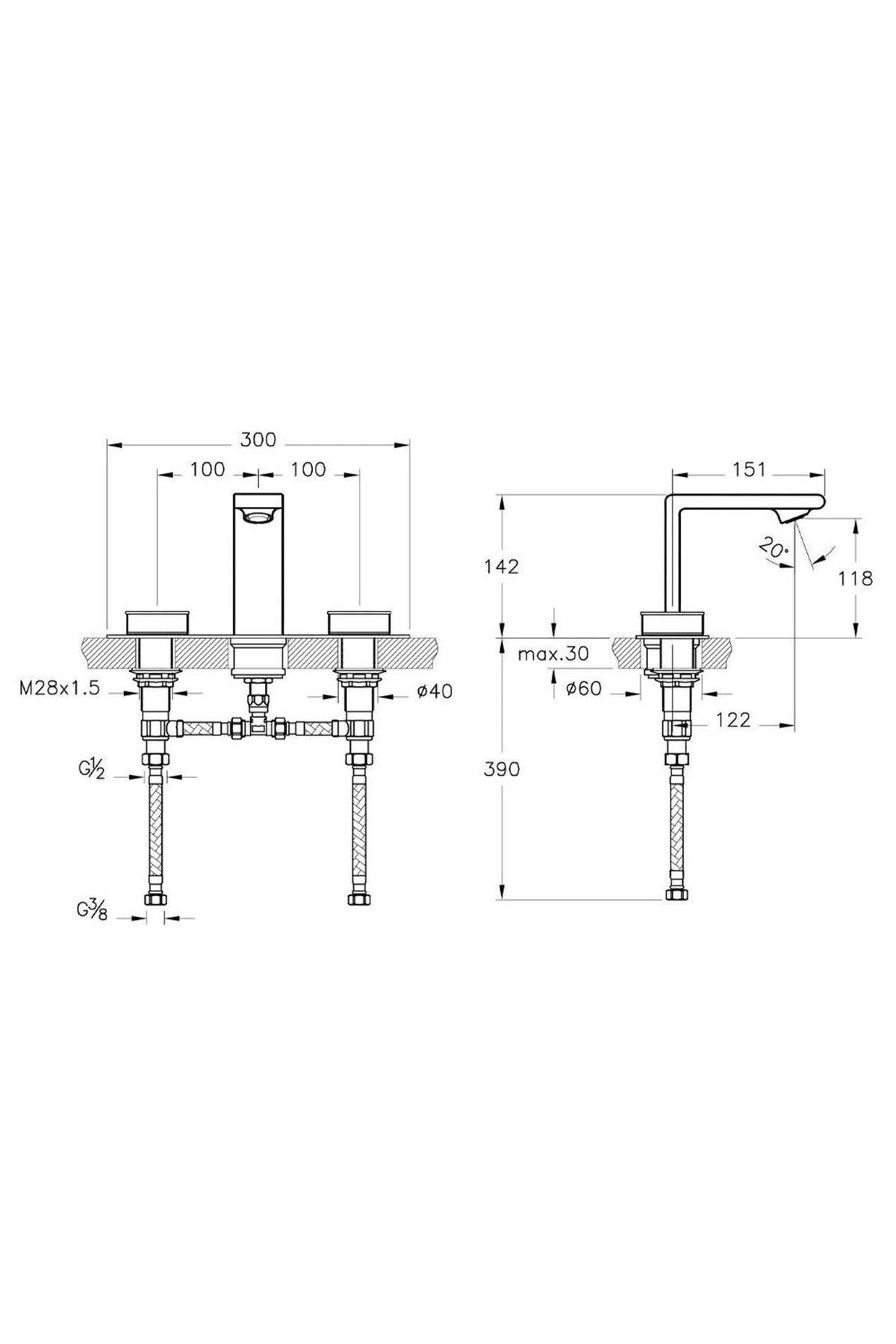 Lavabo Bataryası, Memoria, Ankastre (3 Delikli Lavabolar İçin) Krom - Siyah, A4231558