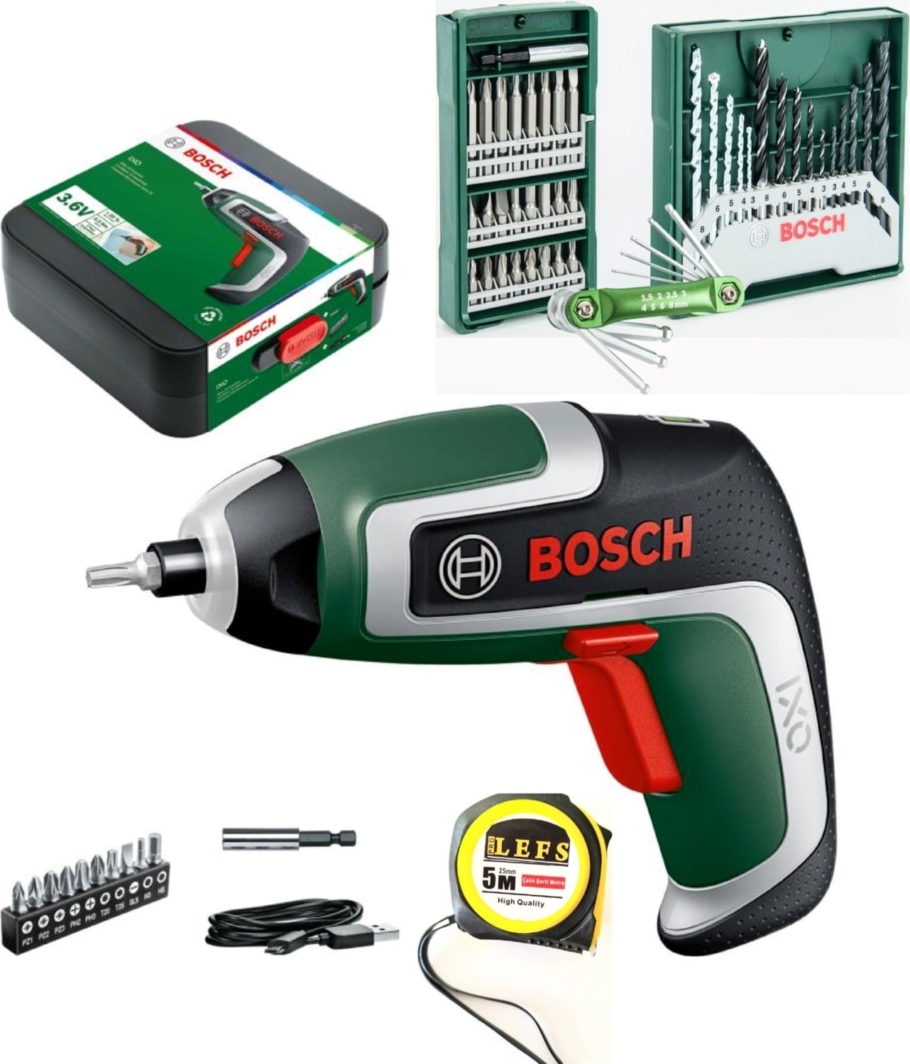 BOSCH Ixo 7 Akülü Mini Vidalama 3.6 V ,  41 Parça Allen Seti ve Metre