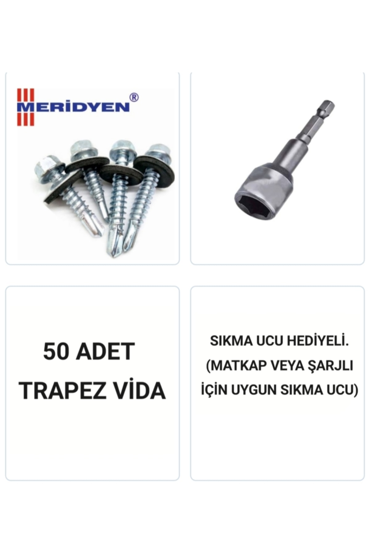 Trapez Vidası 5,5 X 38 Mm. / Çatı Vidası / Akıllı Sac Vidası / ( 50 Adet ) Uç Hediyeli