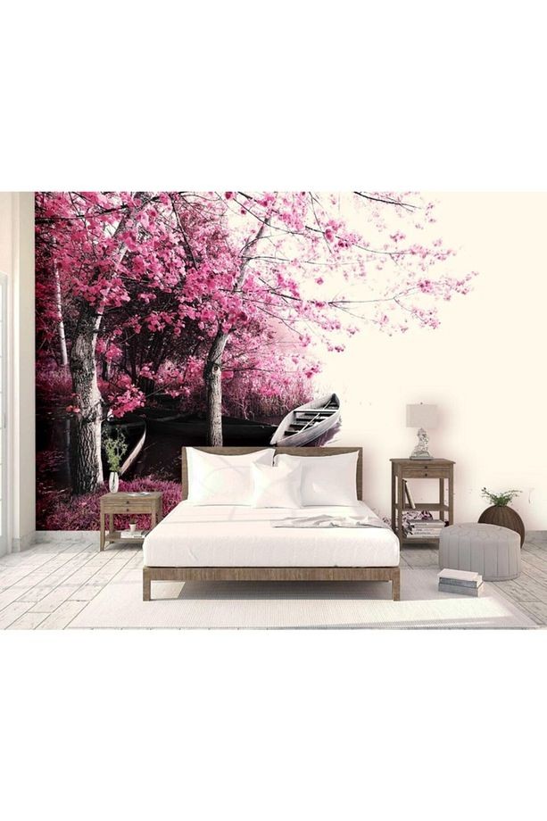 Pembe Yapraklı Romantik Ağaçlar Duvar Kağıdı