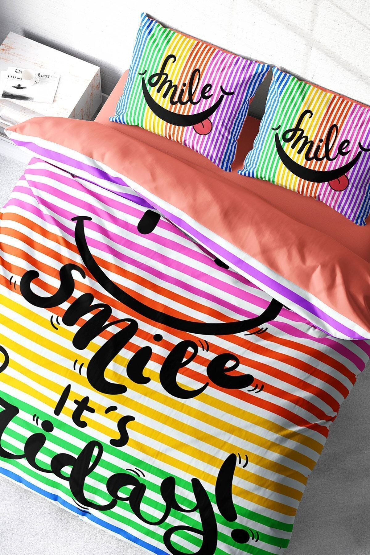 Nevresim Takımı %100 Doğal Pamuk Çift Kişilik 3d Digital Friday Smile