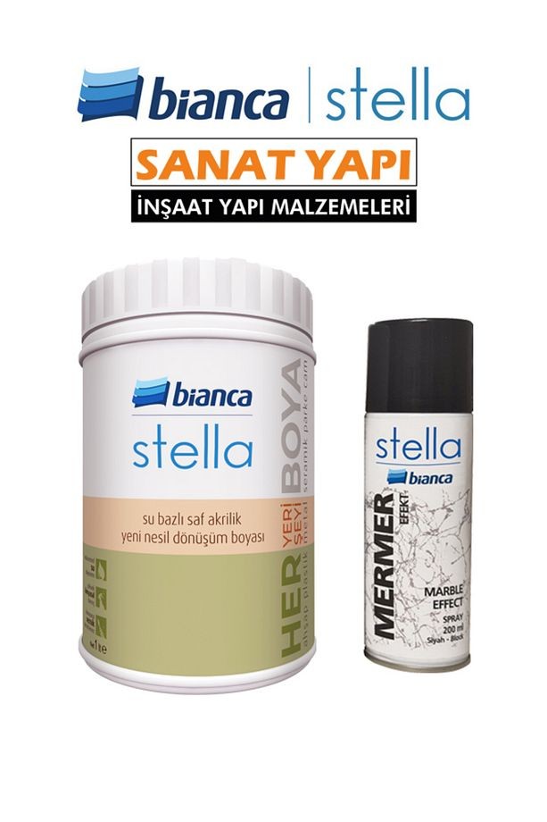 Stella Set Boya Beyaz + Siyah Mermer Efekti
