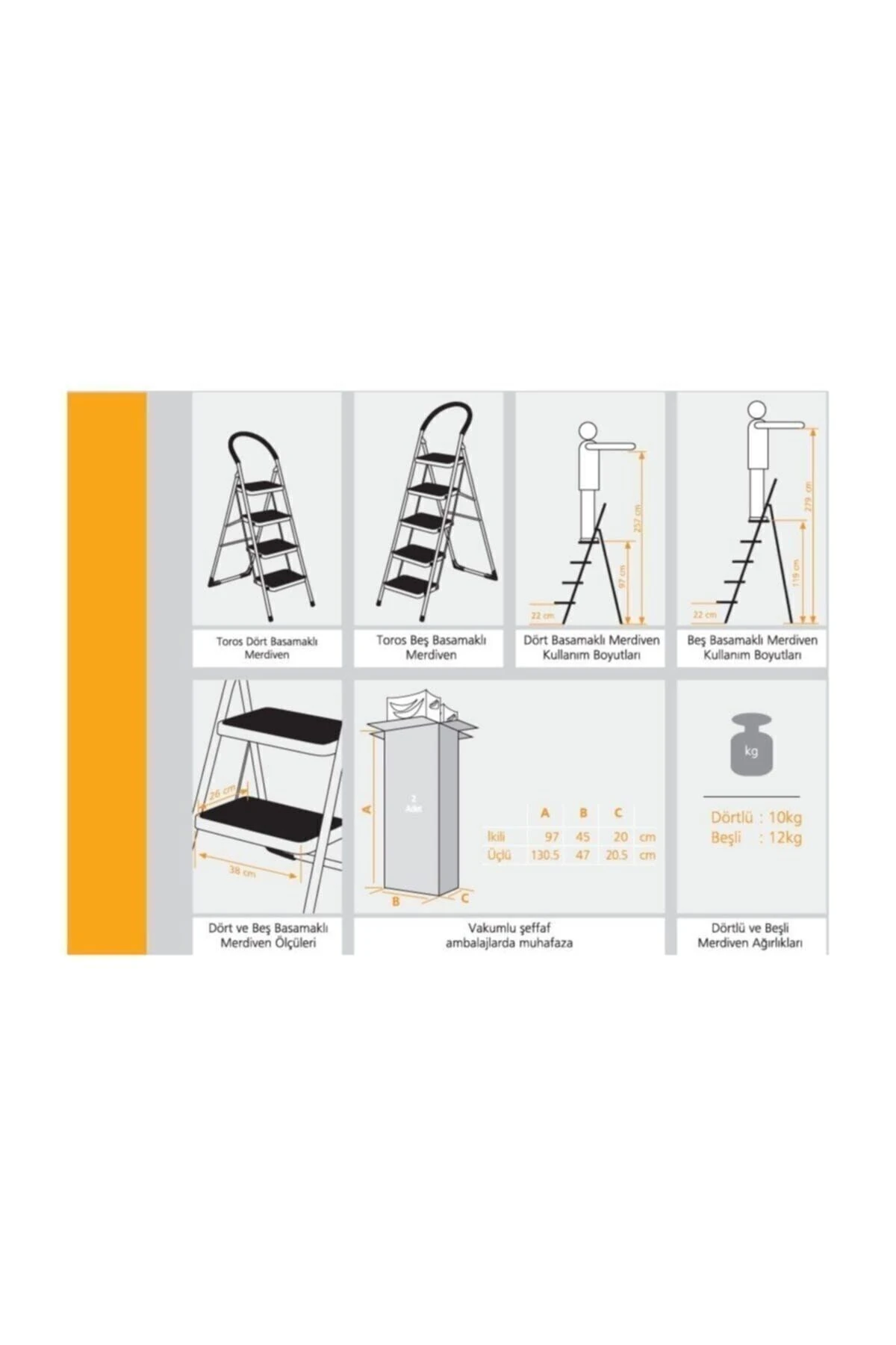 New Toros 5 Basamaklı Katlanır Lüks Merdiven