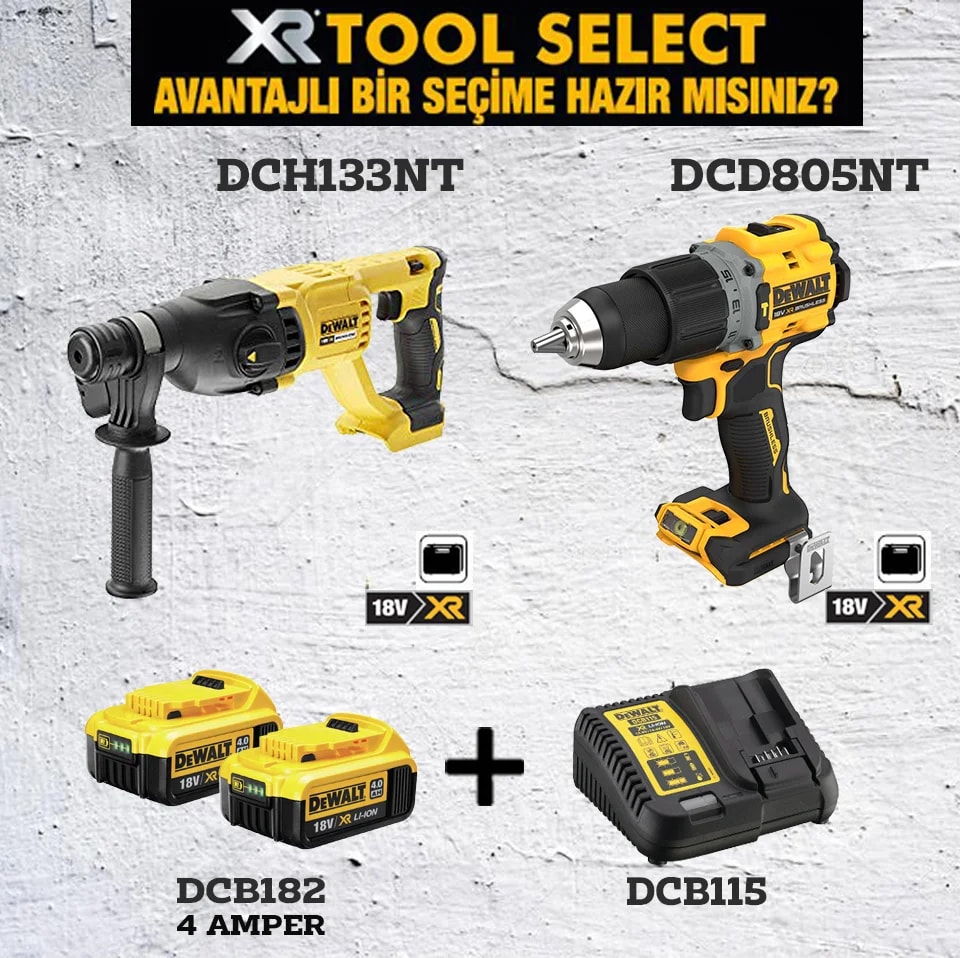 DEWALT DCD805NT 90NM Darbeli VIDALAMA+DCH133NT Kırıcı Delici 2.6J+2X4AH