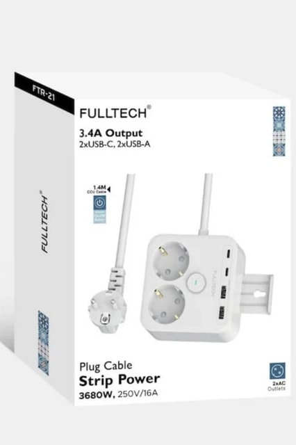 Akım Korumalı Priz 2'li Priz 2x USB Girişi 2x Type-C Girişi 2mt Kablo Grup Priz Ftr-21