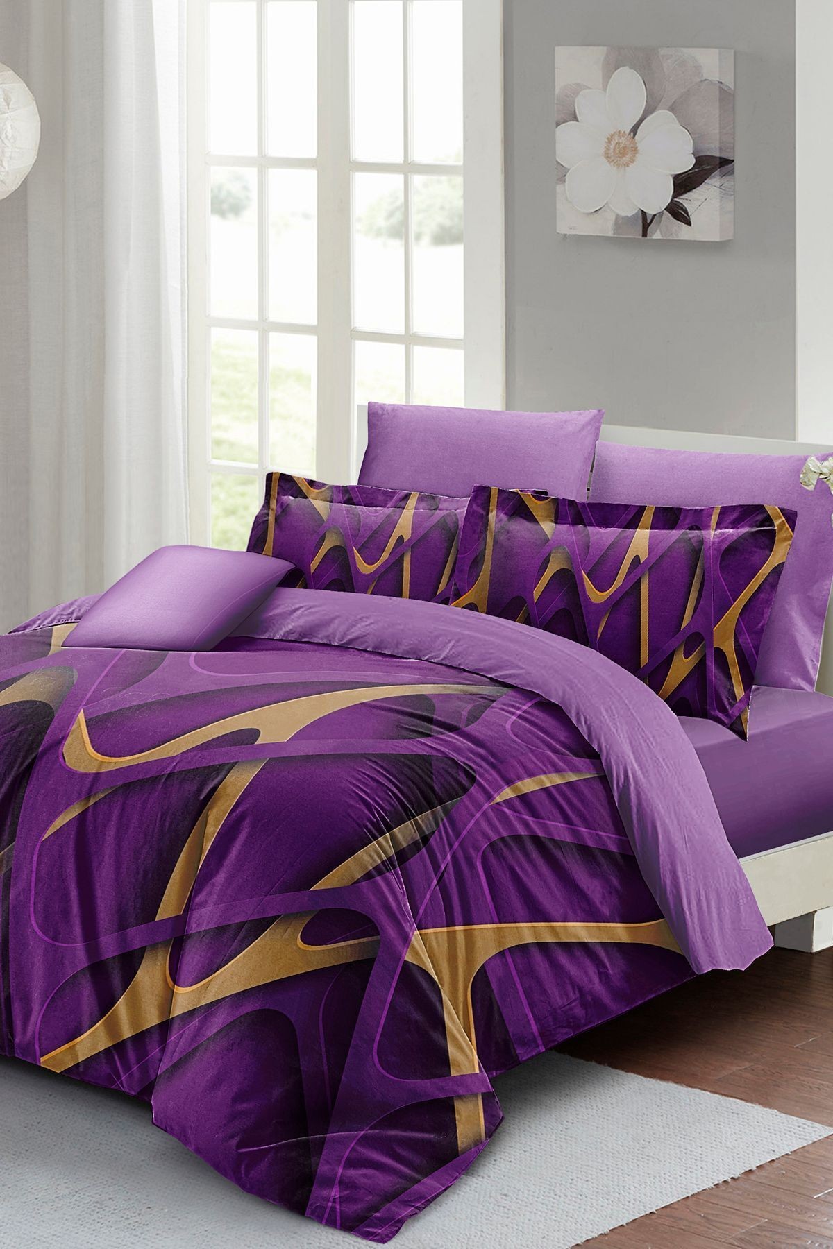 Purple Brown 3d Pamuk Saten Çift Kişilik Nevresim Takımı