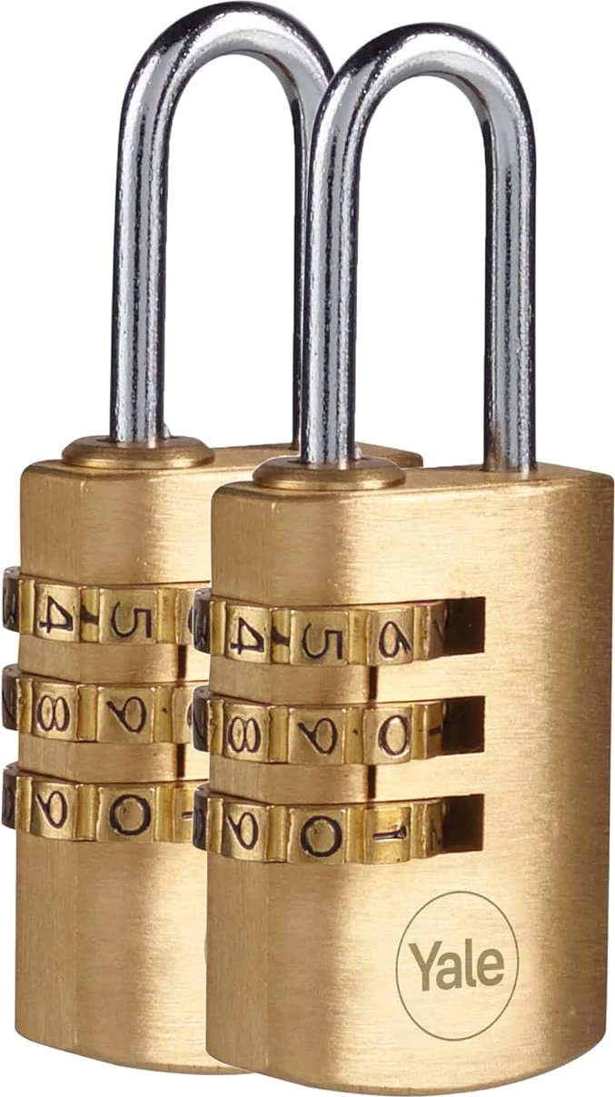 Y150B/22/120/2-22MM Şifreli Pirinç Asma Kilit 2'li Set - Standart Koruma - Çelik Halka - 3 Haneli Şifre