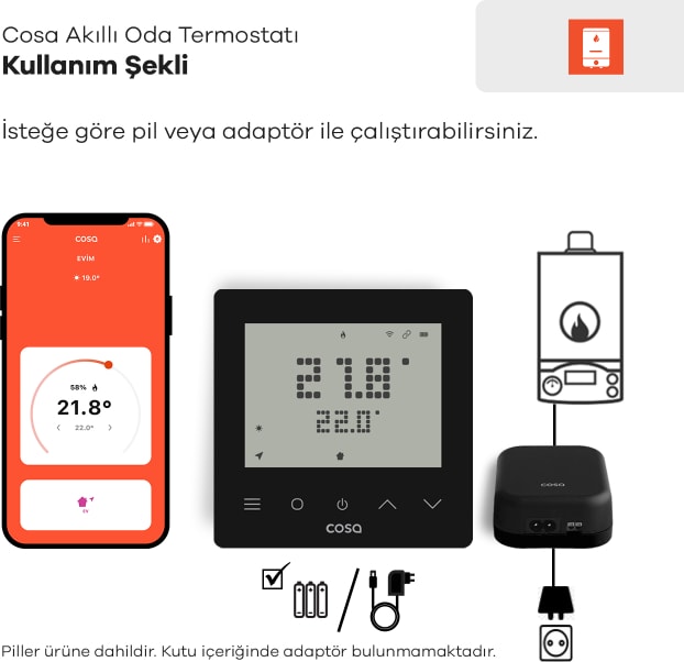 Akıllı Oda Termostatı Kablosuz Kombi Kontrolü V5