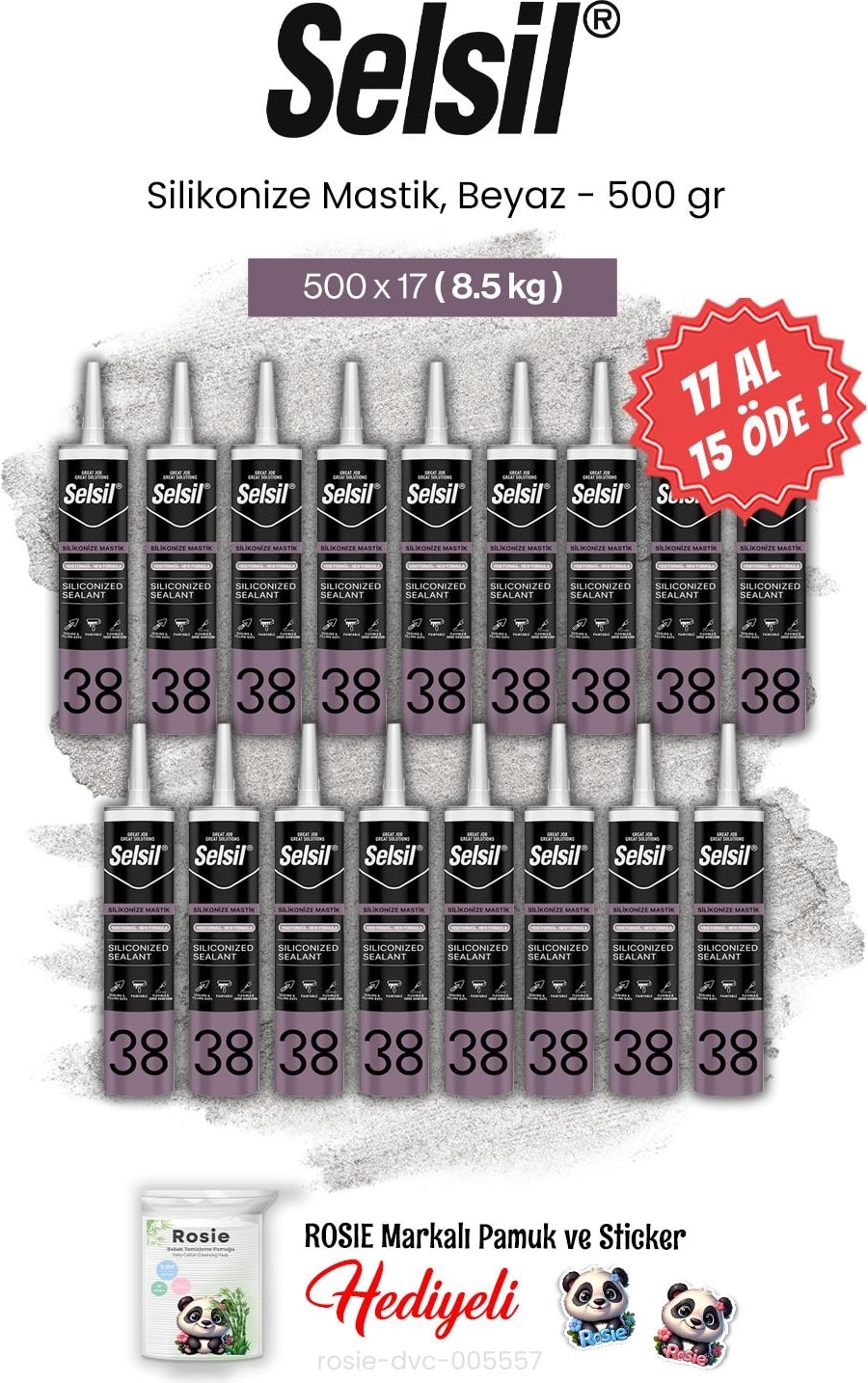 Silikonize Mastik, 500 Gr, Beyaz 17 Al 15 Öde ve Rosie Pamuk