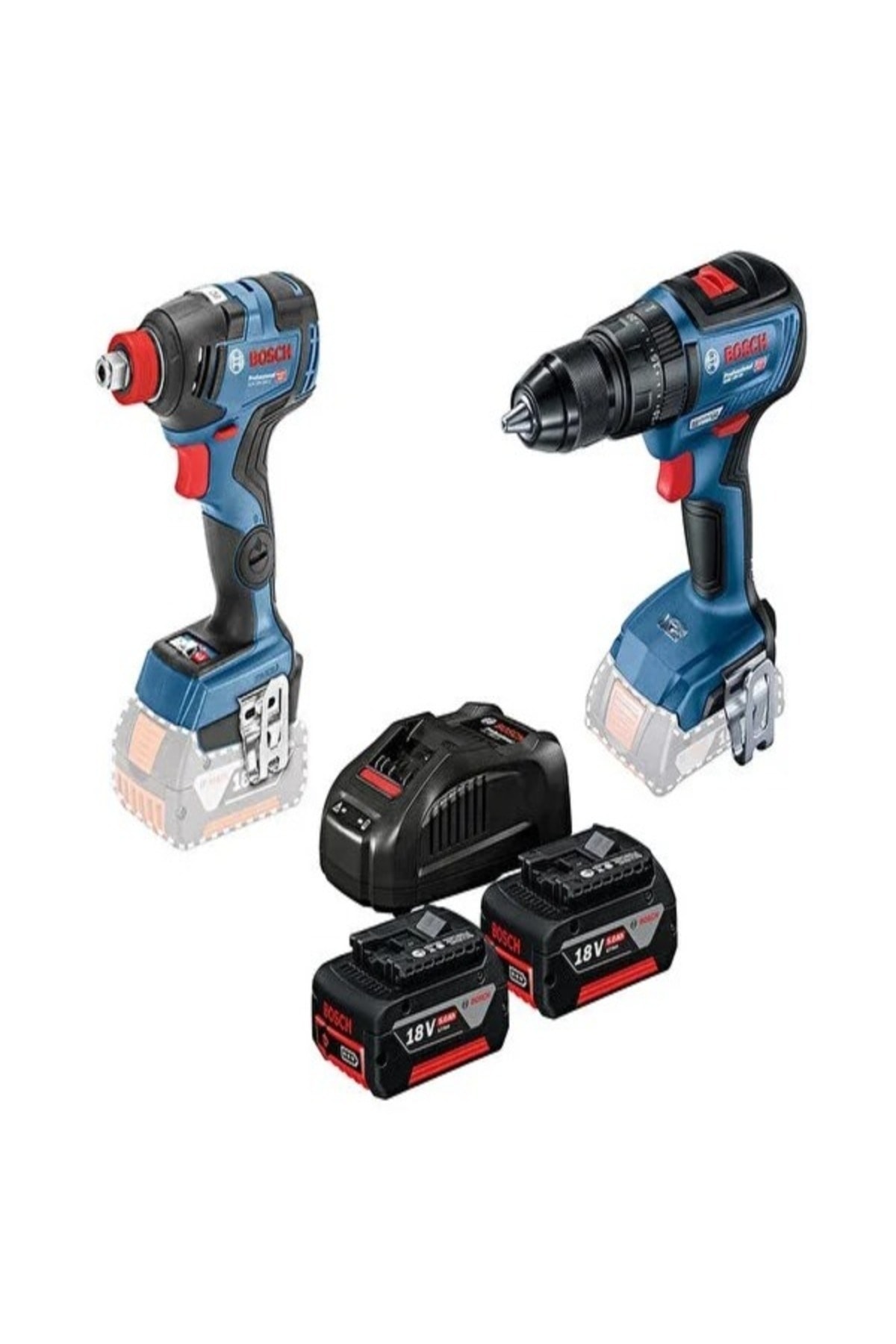 BOSCH Prof. GSB18V-50 Darbeli Vidalama+GDX18V-200C Somun Sıkma+2x 5Ah Akü+1x Dolum Cihazı