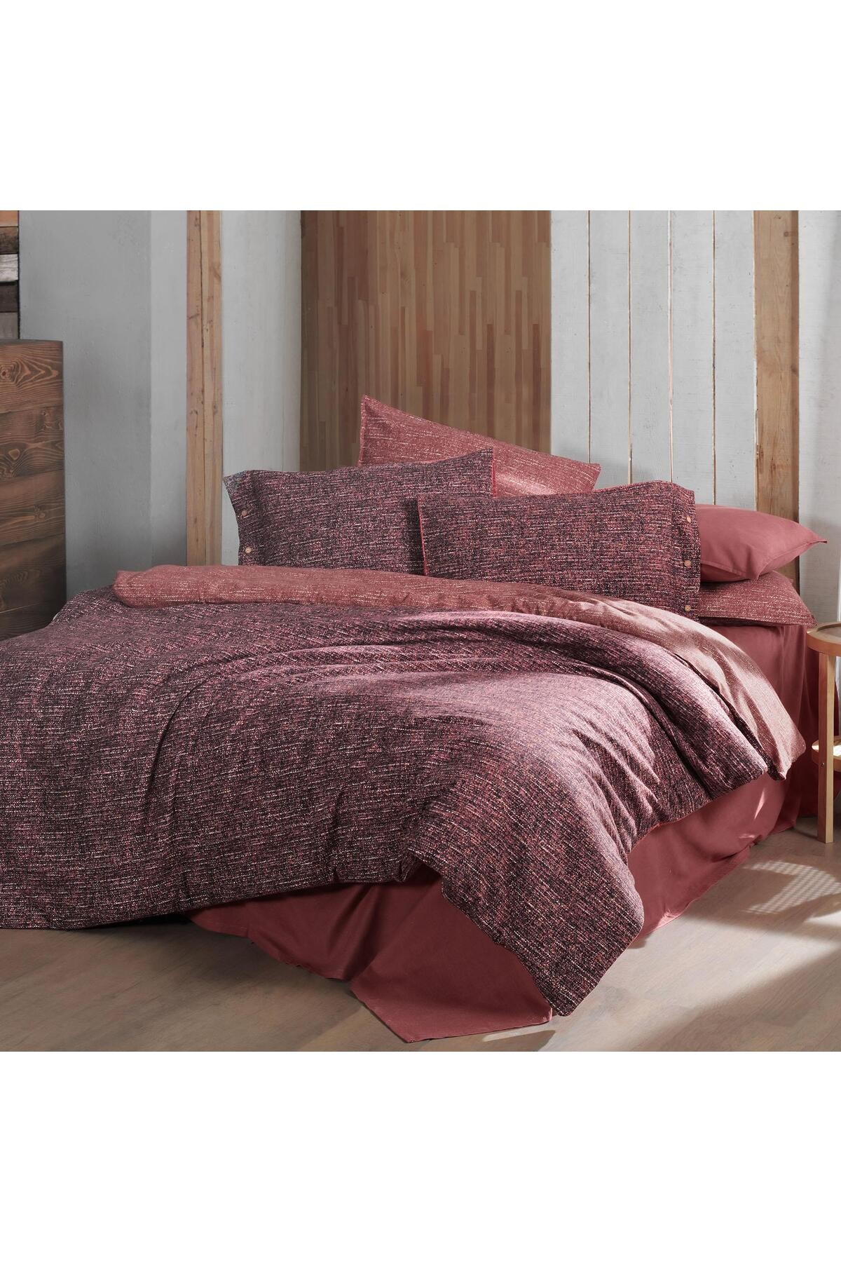 Glamis King Size (Battal Boy) %100 Pamuk Flanel (Pazen) Nevresim Takımı Bordo