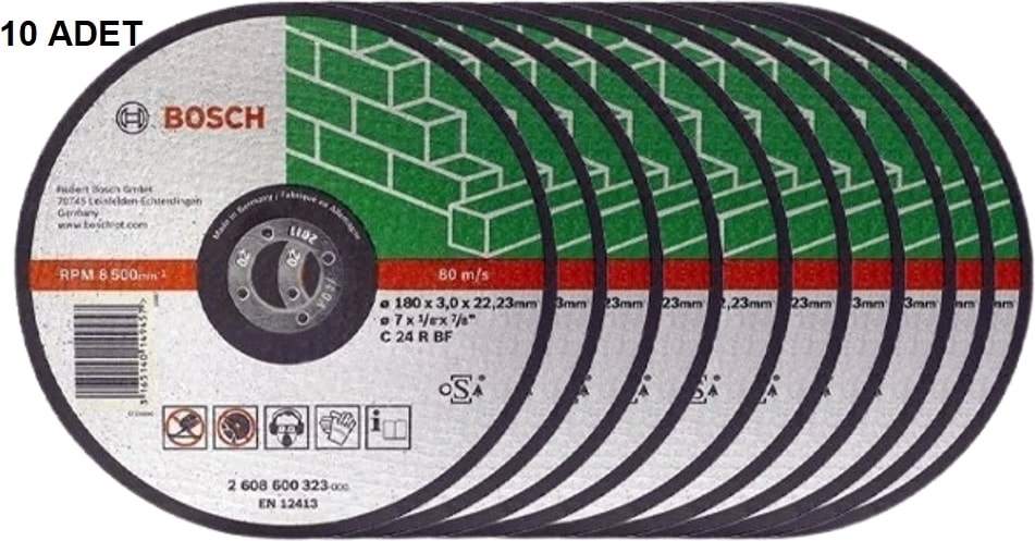 BOSCH 10 Adet -  180*3,0 mm Düz Taş Kiremit Tuğla Kesme Diski ( Taş ) 2608600323