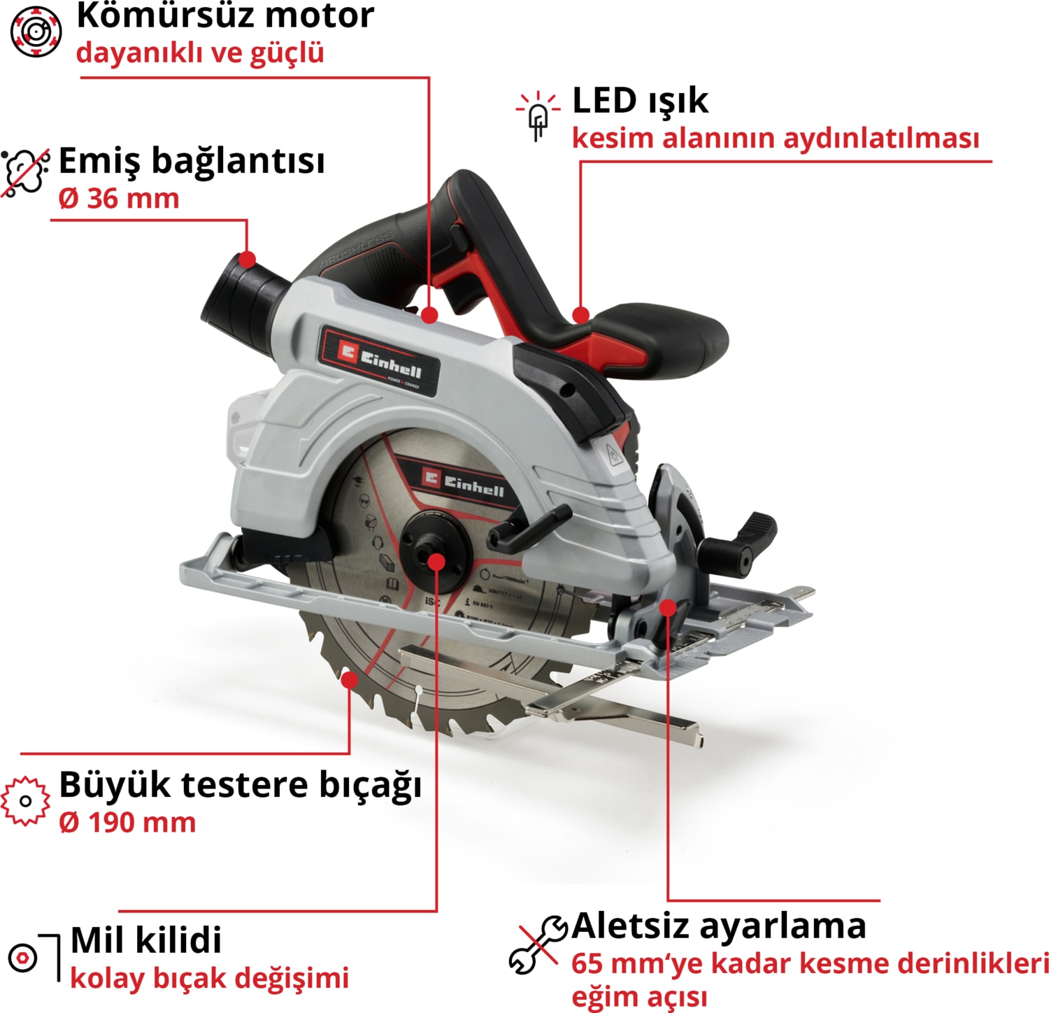 Professional Akülü Daire Testere TP-CS 18/190 Li BL-Solo Power X-Change (18 V, Ø190 mm Testere Bıçağı, Kömürsüz, 65 mm Kesim Derinliği, Aletsiz Ayar, Akü Dahil Değildir) - 4331210