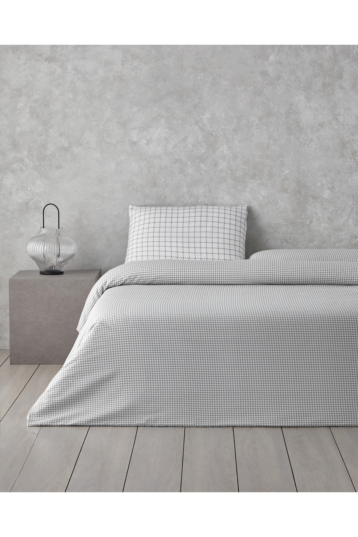 Simple Checks Kolay Ütülenir Tek Kişilik Nevresim Takımı 160x220 cm Gri