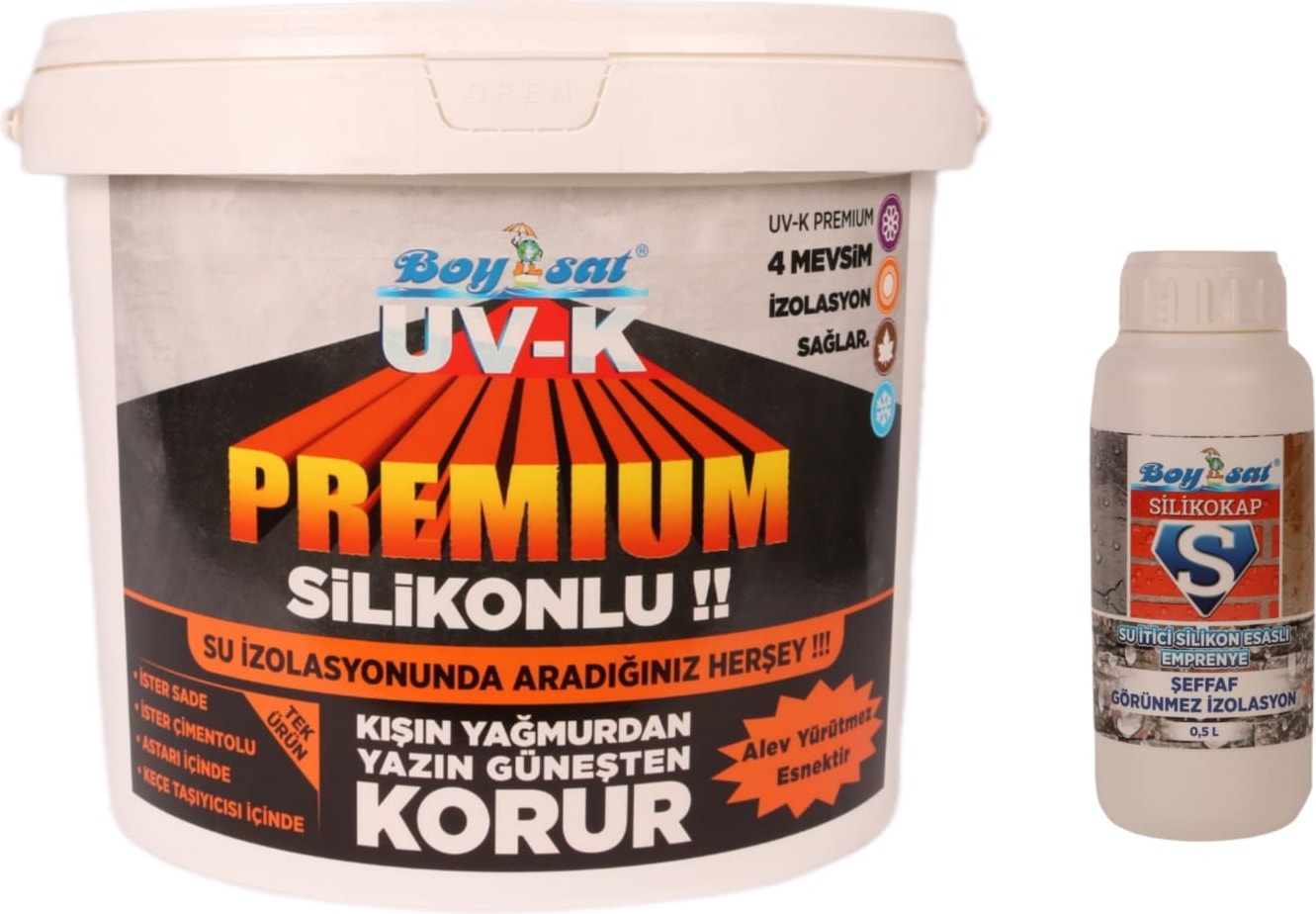 3 kg Uv-K Premium Silikonlu Yalıtım Boyası ve Silikokap 500 ml Şeffaf Izolasyon Çözüm Paketi