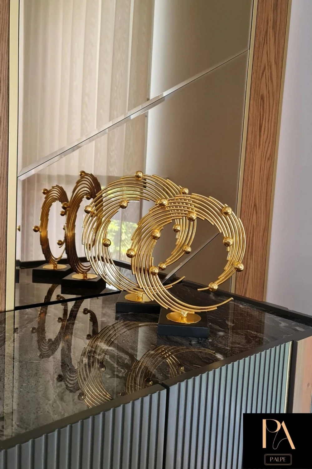 Gold Döküm Vidalı 2'li Ayaklı Metal Biblo Aksesuar Masa Konsol Orta Sehpa Dresuar Salon Ofis Dekoru