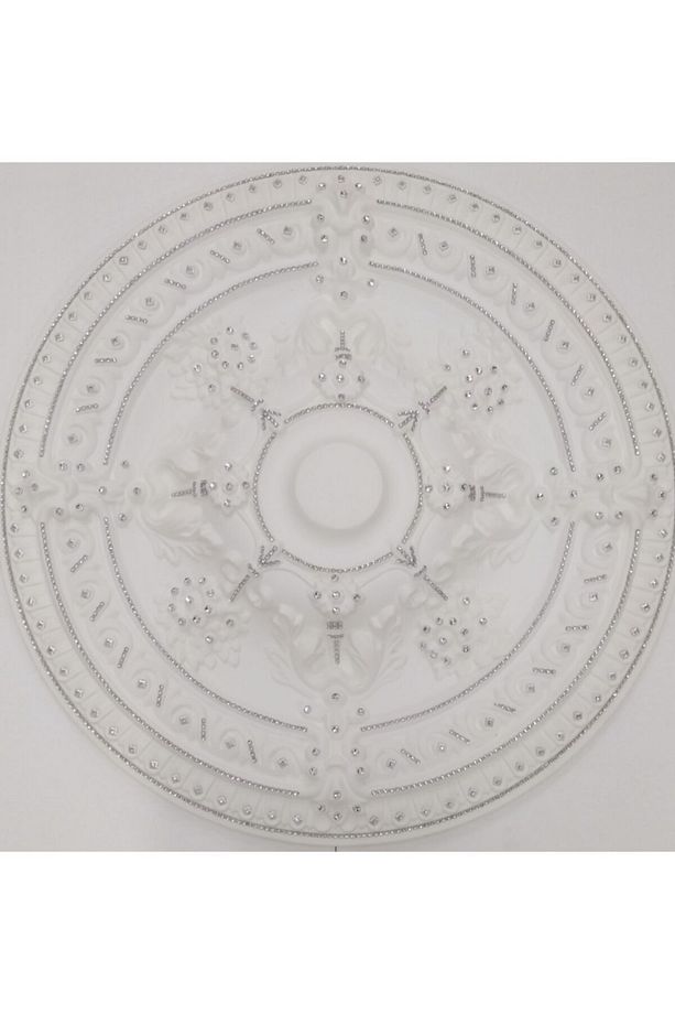 Gümüş Renk Taşlı Güneş Desenli Stropiyer Tavan Göbeği - 68 Cm