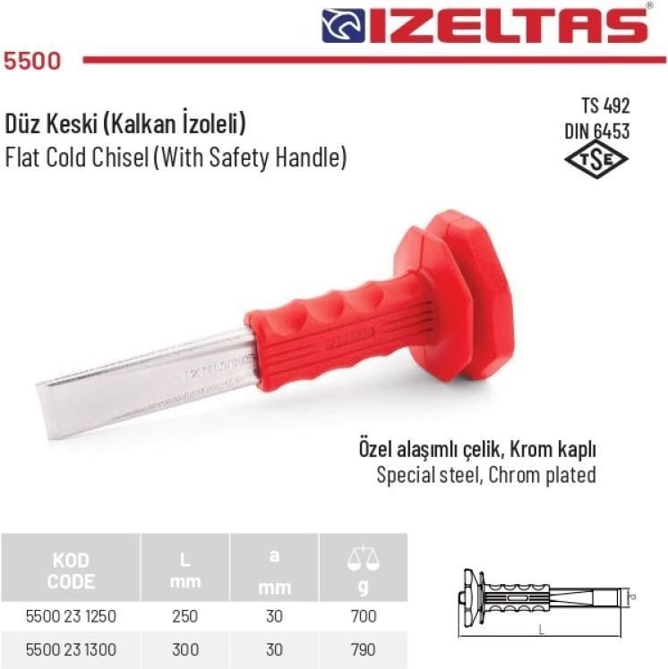 Izeltaş 300 mm Kalkan Izoleli Düz Keski Korumalı Keski 5500 23 1300