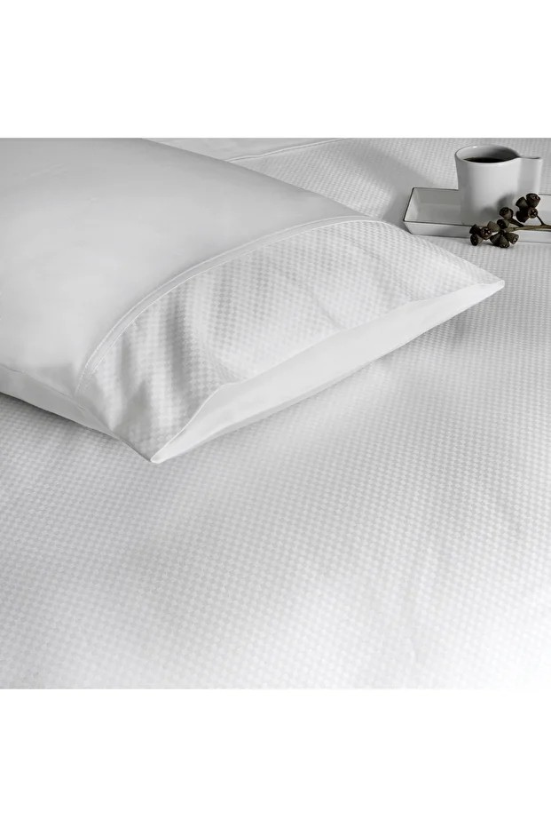 White Collection Square Pamuk Jakar Saten Çift Kişilik Nevresim Kılıfı Beyaz