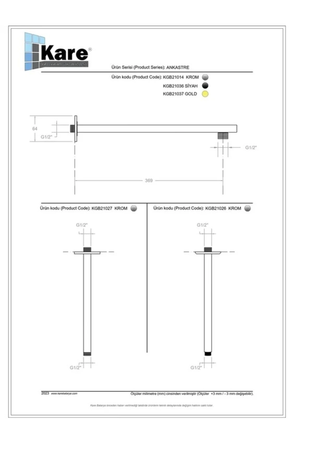 ANKASTRE TEPE DUŞ BORUSU 40 cm