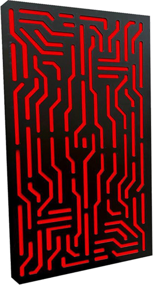 60*120 cm Ahşap Difüzör Akustik Panel Siyah - Kırmızı Desen
