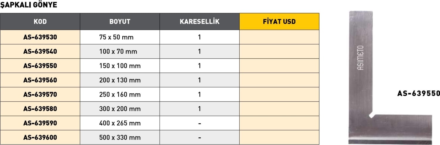 100X 70MM Asimeto Metal Şapkalı Gönye AS-639540