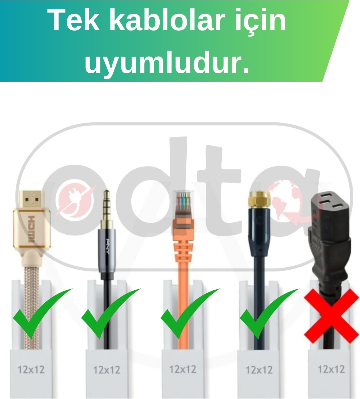 4 Metre (12X12MM) Kedinden Yapışkanlı Kablo Kanalı | 4m (10 Adet x 40CM) Kablo Gizleyici
