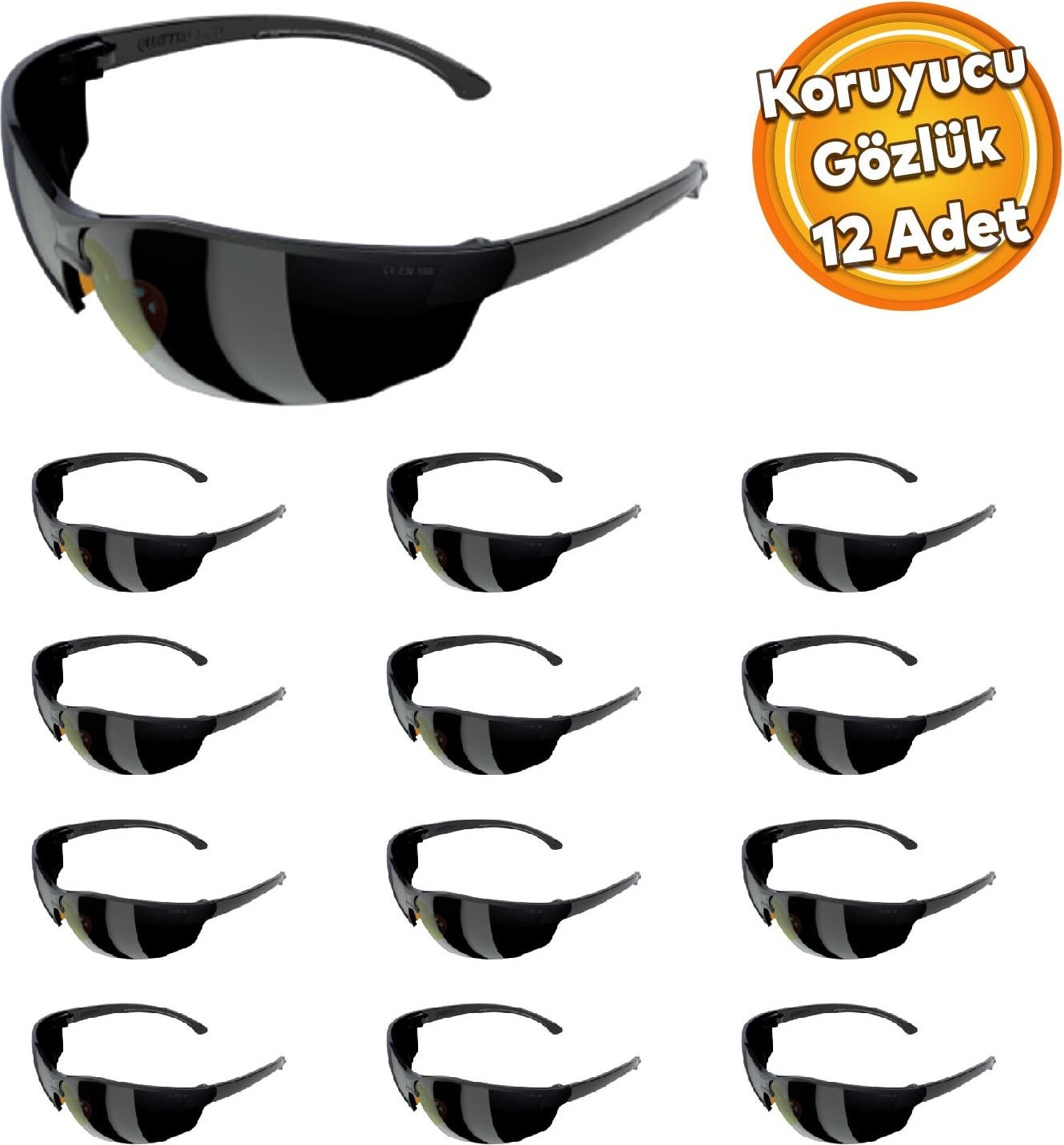Iş Güvenlik Gözlüğü Uv Koruyucu Silikonlu Kaynak Gözlük S1100 Siyah 12 Adet