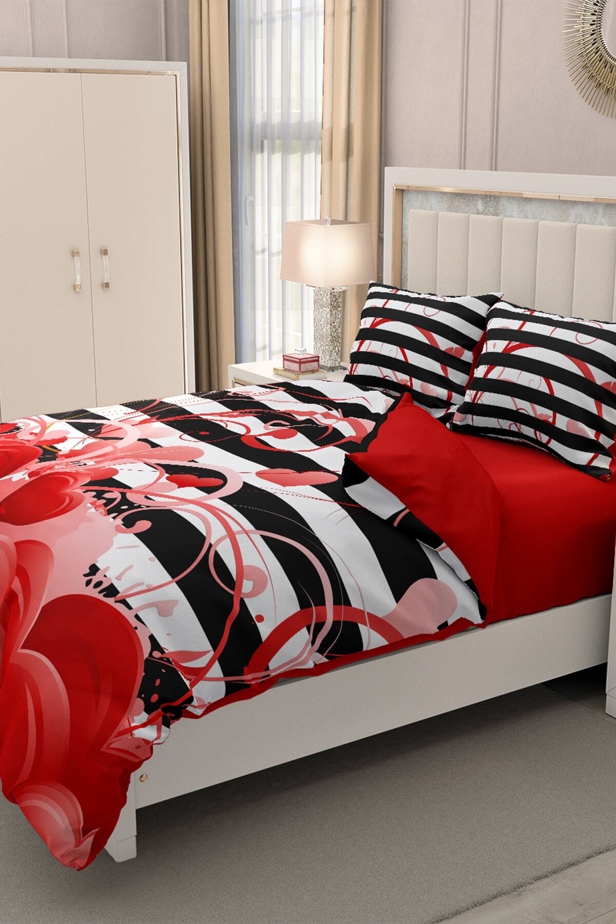 Kıng Sıze Sevgililer Günü Çift Kişilik Nevresim Takımı%100 Pamuk 3d Saten Aşk Rüyası 220x240cm