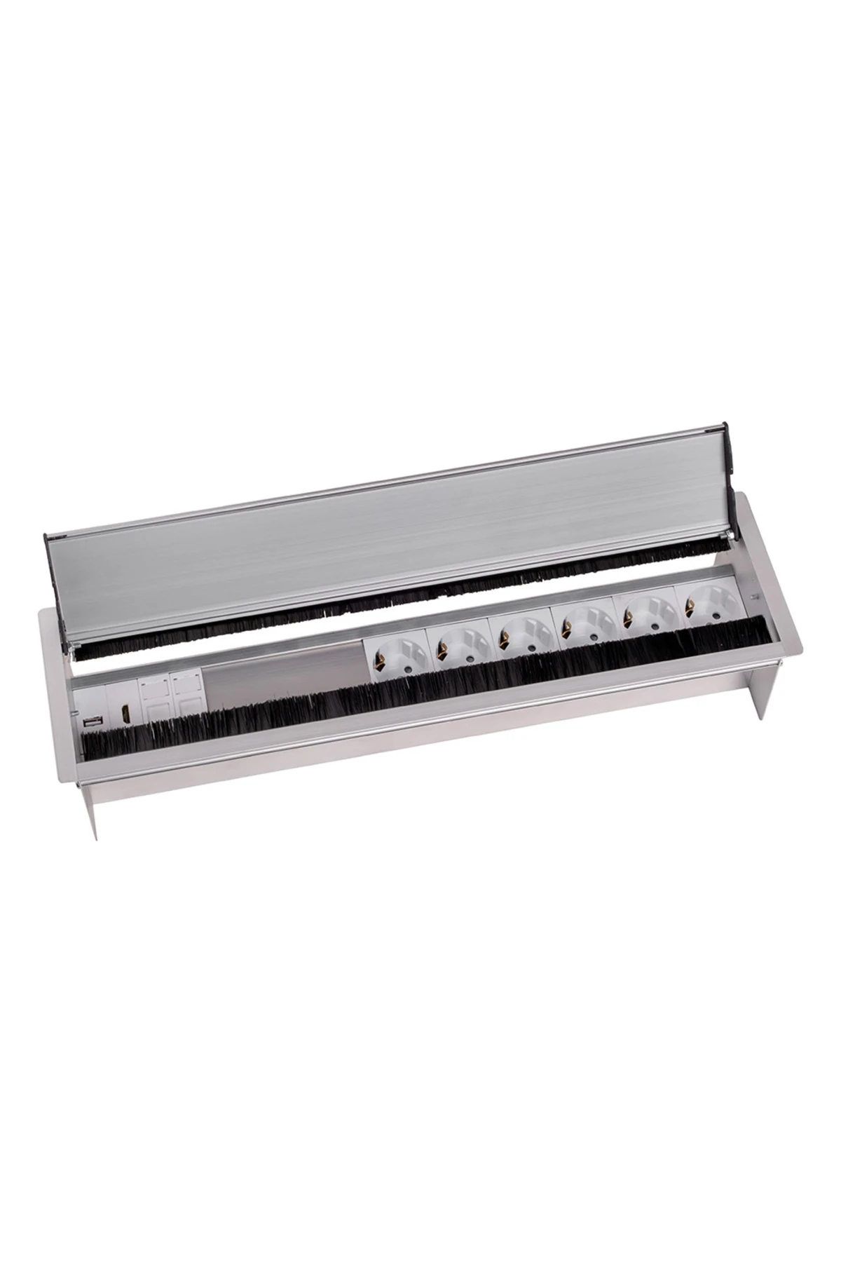 Capella Serisi Çift Açılım Toplantı Masa Prizi Eloksal