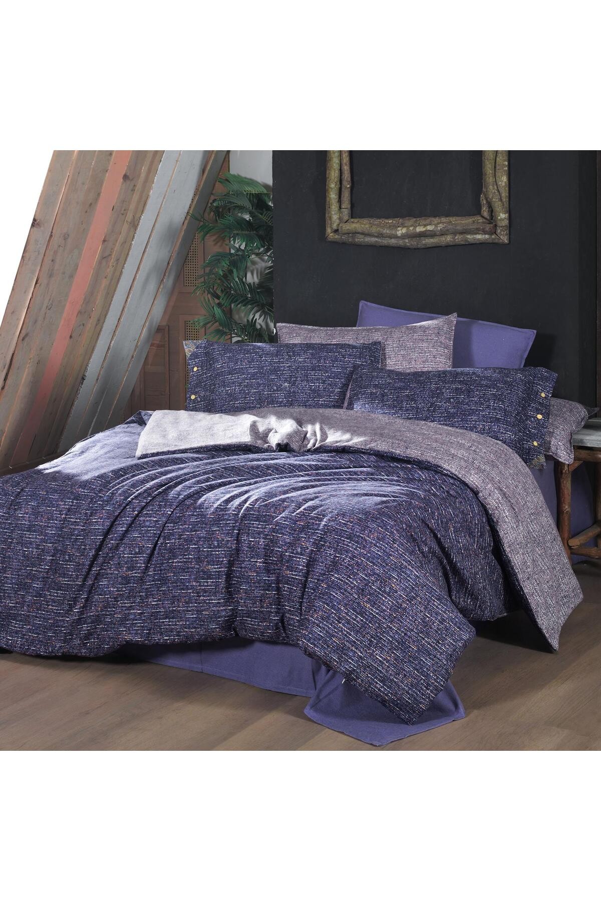 Glamis King Size (Battal Boy) %100 Pamuk Flanel (Pazen) Nevresim Takımı Lila