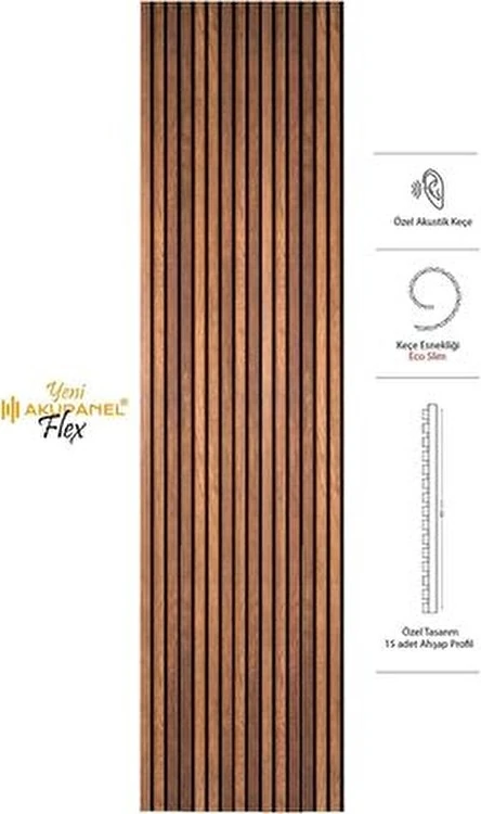 Flex 60X245 cm Ceviz Renk Akustik Ahşap Duvar Paneli