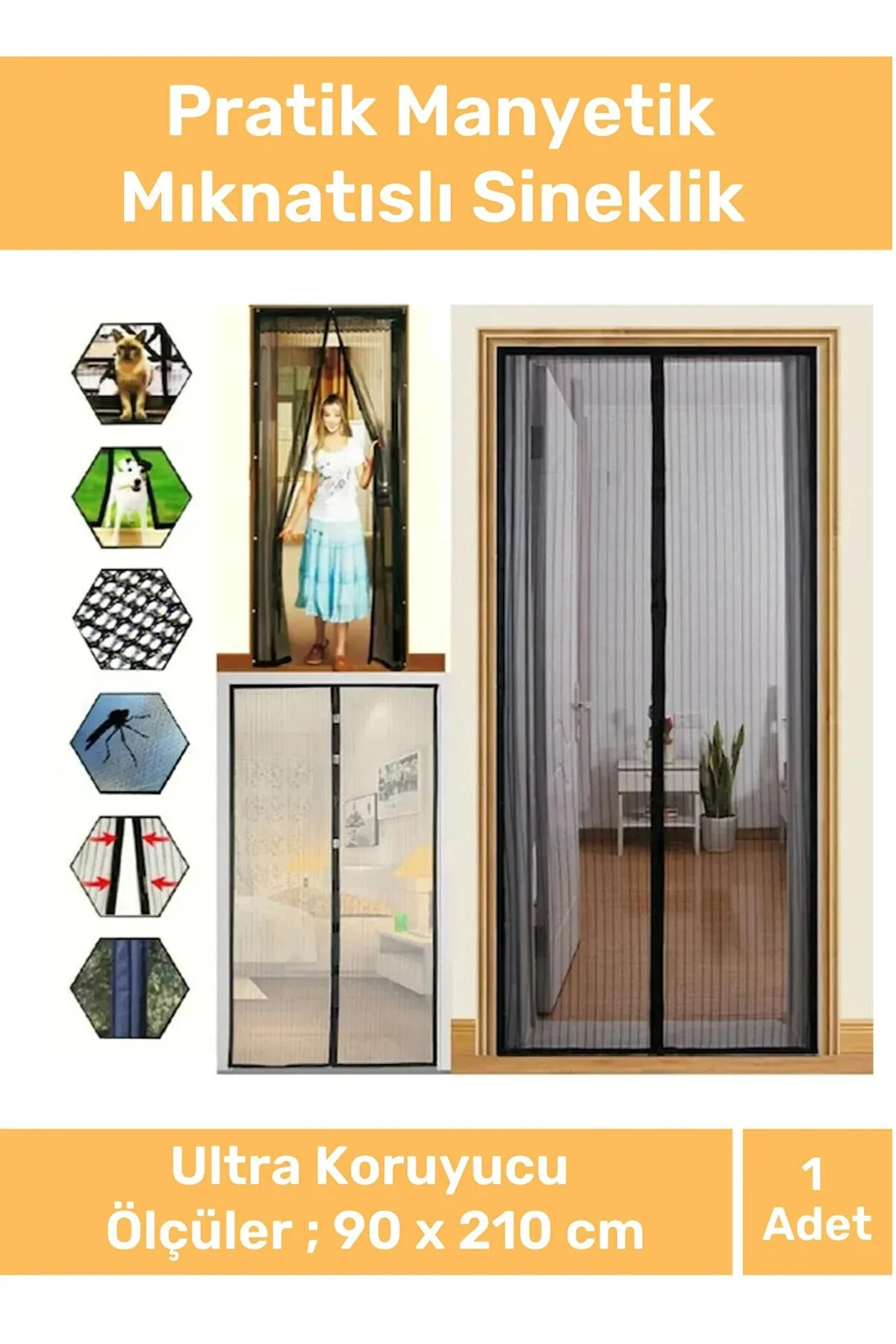 Premium Pencere Balkon Dükkan Cam Pratik Manyetik Mıknatıslı Kapı Sineklik 90 X 210