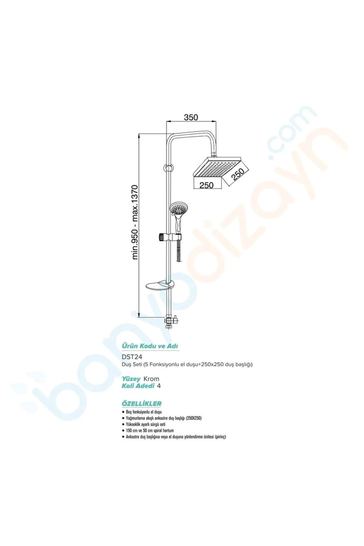 Sürgülü Duş Seti (5 FONKSİYONLU EL DUŞU DUŞ BAŞLIĞI) Dst24