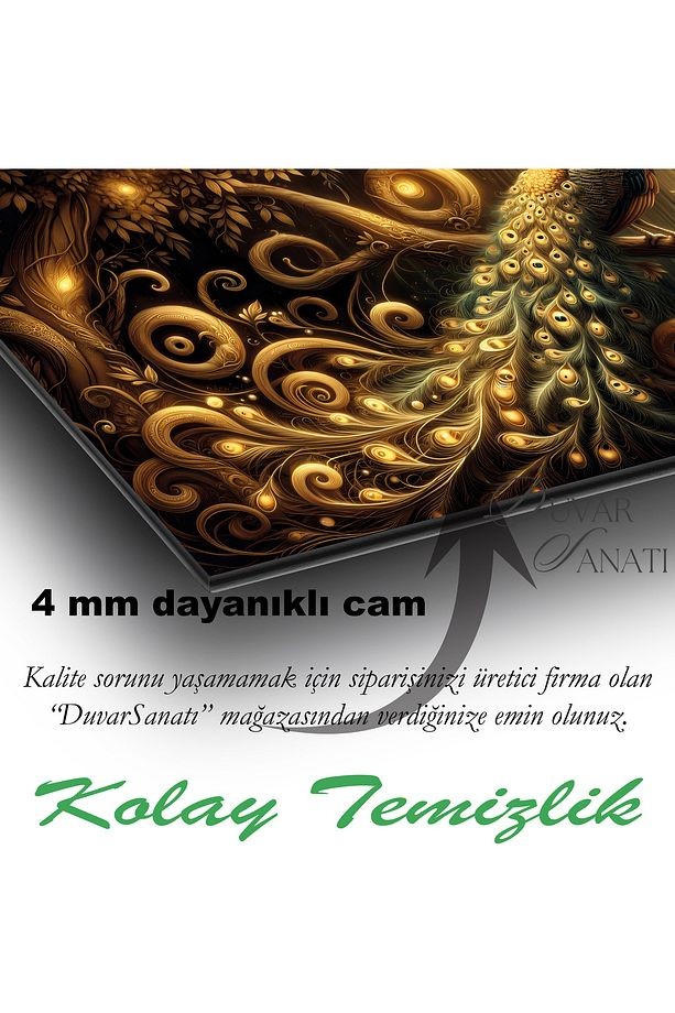 Tavus Kuşu Modern Cam Tablo Ev Ofis Salon Hediyelik Soyut Büyük Tablo
