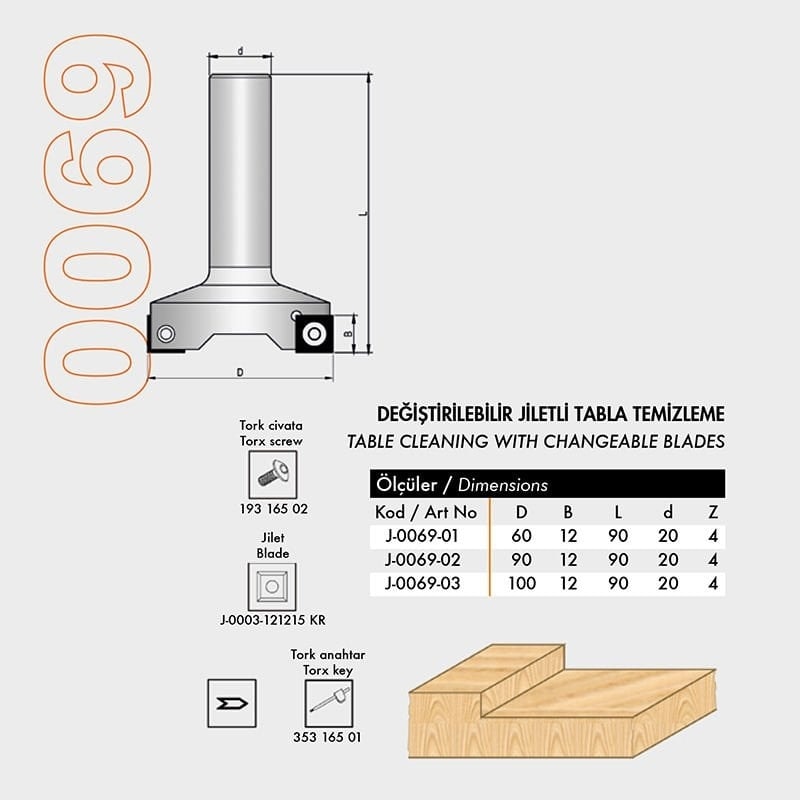 BOSCH Değiştirilebilir Jiletli Tabla Temizleme Bıçağı 100X12X90 D=20 Z=4