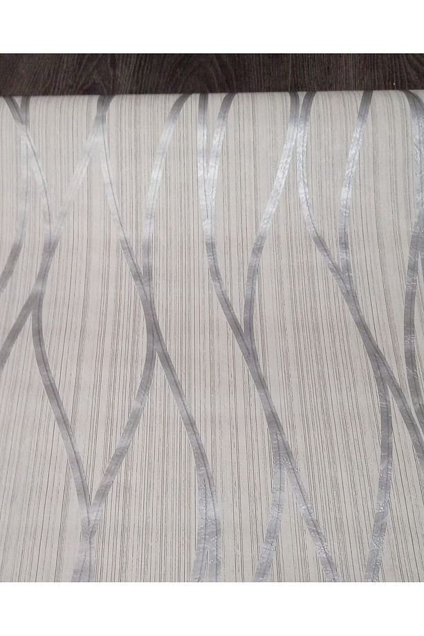 Elips Desenli Gümüş Detaylı Çizgili Duvar Kağıdı(5m2)