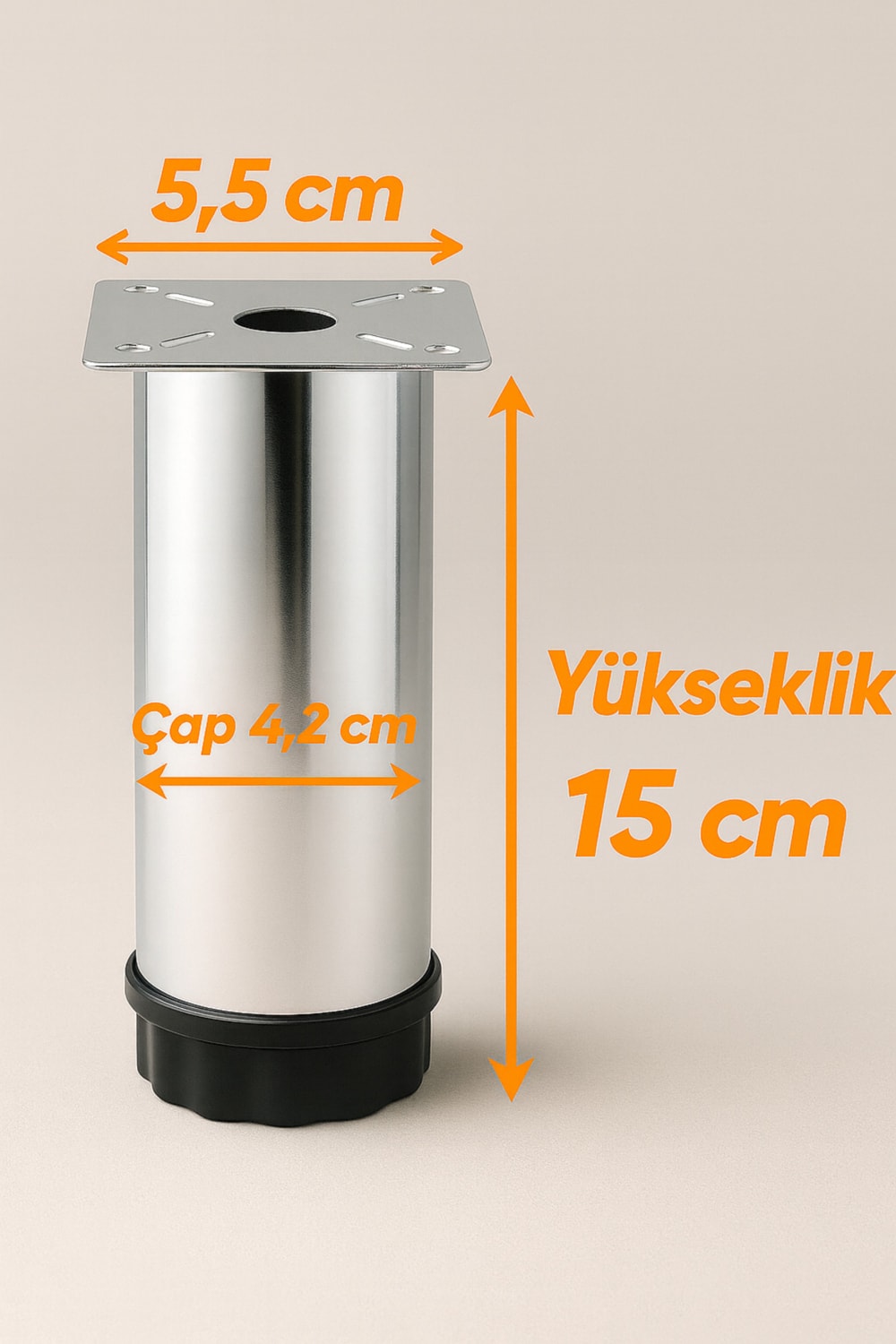 4 Adet Ayarlanabilir 15 cm Krom Metal Mobilya Ayağı – Dolap Kanepe Baza Koltuk Yükseltici