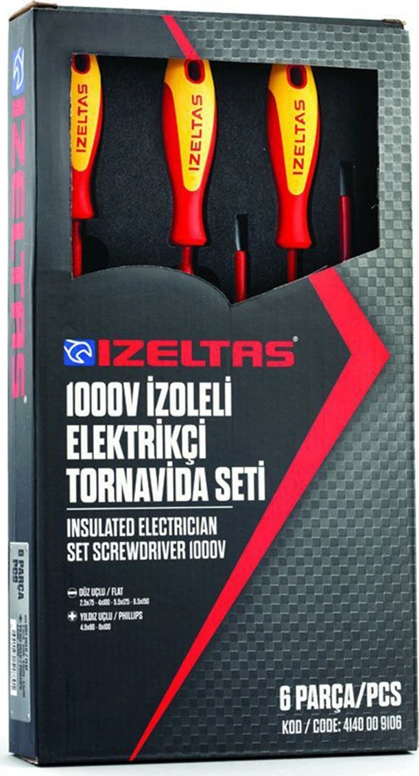 Izeltaş 1000V Izoleli Elektrikçi Tornavida Seti (6 Parça)