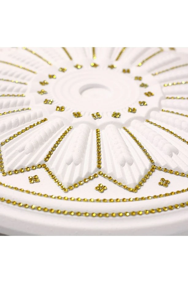 BAŞAK Desenli Stropiyer Taşlı Tavan Lamba Göbeği -Altın Sarı Renk-40 cm