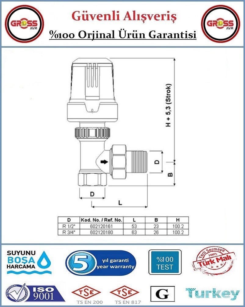 Termostatik Köşe Radyatör Vanası - Orjinal Ürün - 5 Yıl Garanti