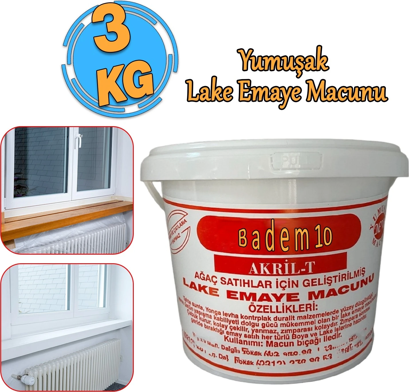 Akril Lake Emaye Macunu Tahta Ahşap Sunta Mdf Yonga Kontrplak Duralit Dolgu Tamir Macunu Beyaz 3 kg