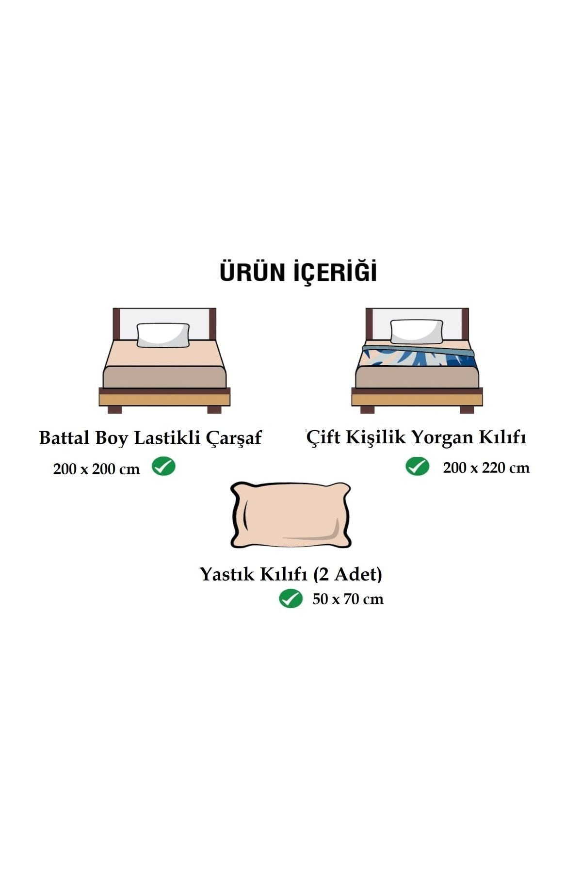 200x200 Battal Boy Nevresim Takımı (LASTİKLİ ÇARŞAFLI) 63 Tel %100 Pamuklu Beyaz