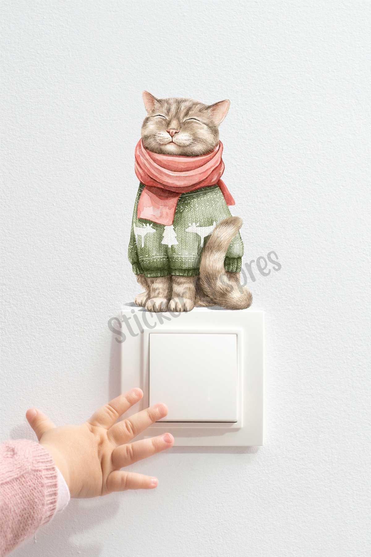 Sevimli Yılbaşı Kedisi K9 Yeni Yıl Priz Sticker