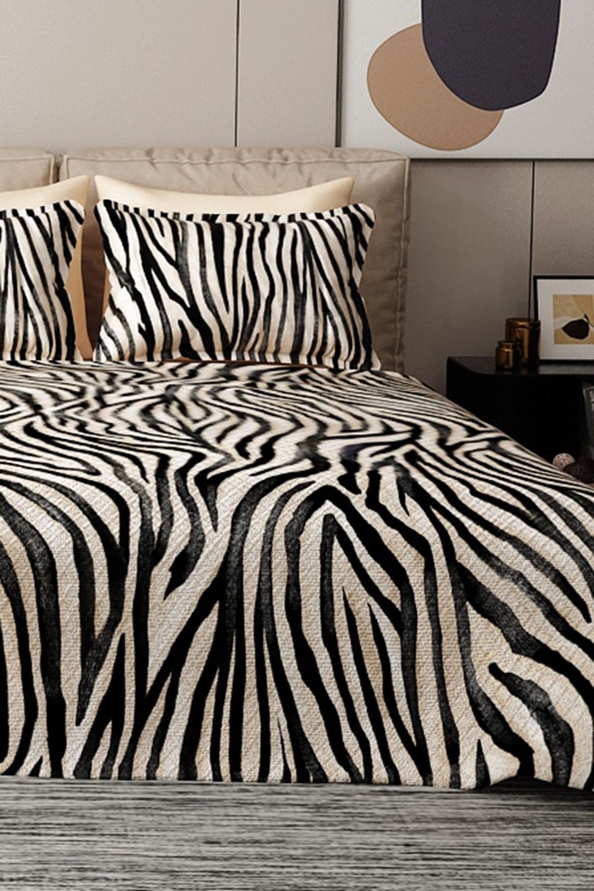 %100 Pamuk Çift Kişilik Pike Takımı Yatak Örtüsü Özel Dokuma Black Zebra