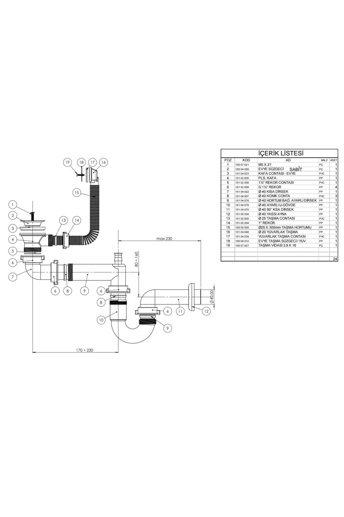 Infant Ob E50 Evye Orjinal Sifon Takımı