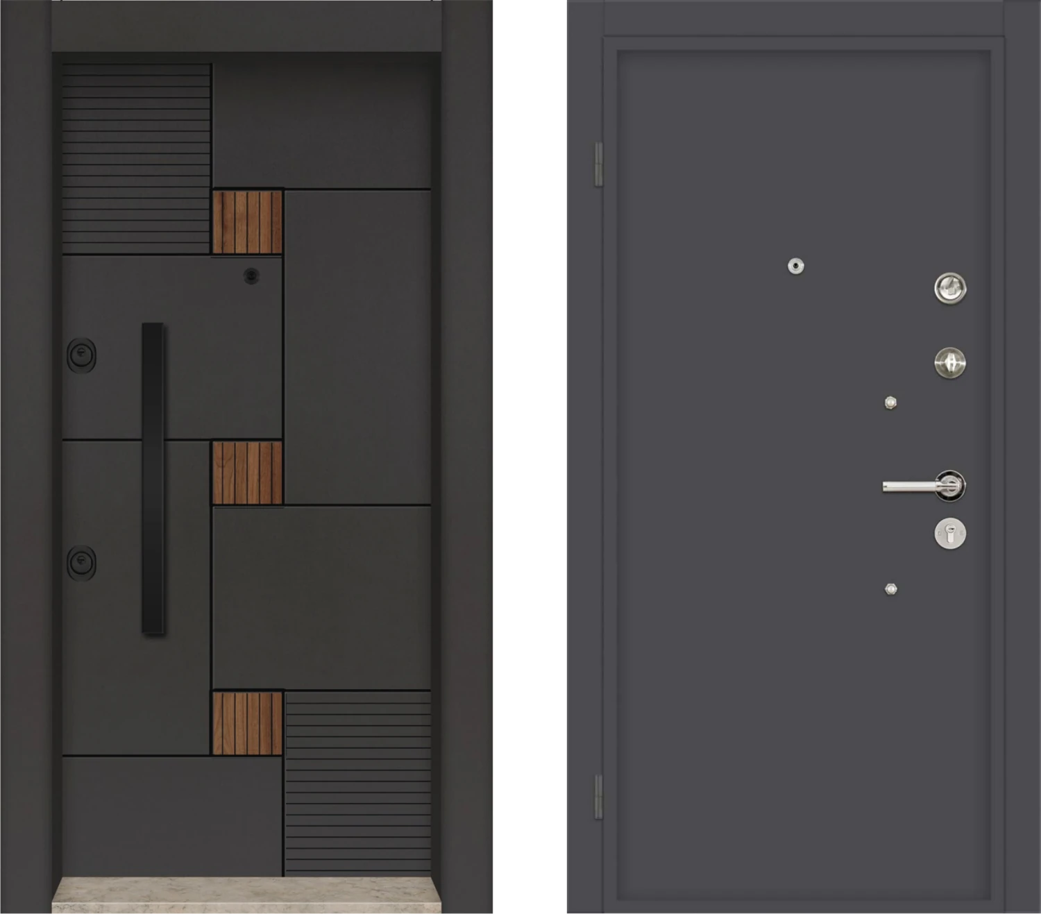 Laminoks Seri Çift Renk Çelik Kapı BY-1612 Sağ Açılım