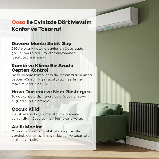 Akıllı Oda Termostatı Kablolu Kombi ve Klima Kontrolü - 230V V5