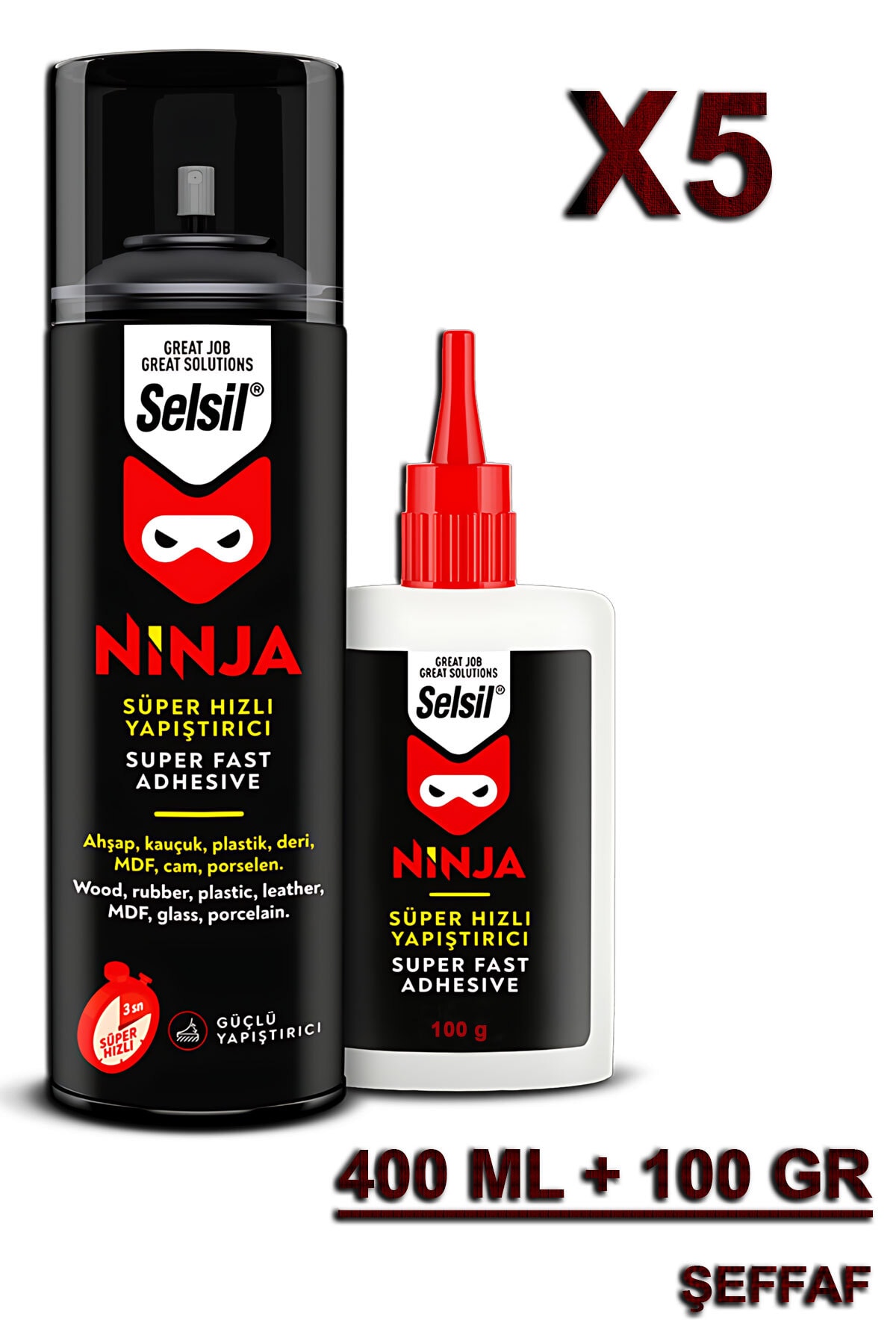 Ninja Hızlı Yapıştırıcı 400 ML+100 Gr (5 Adet)